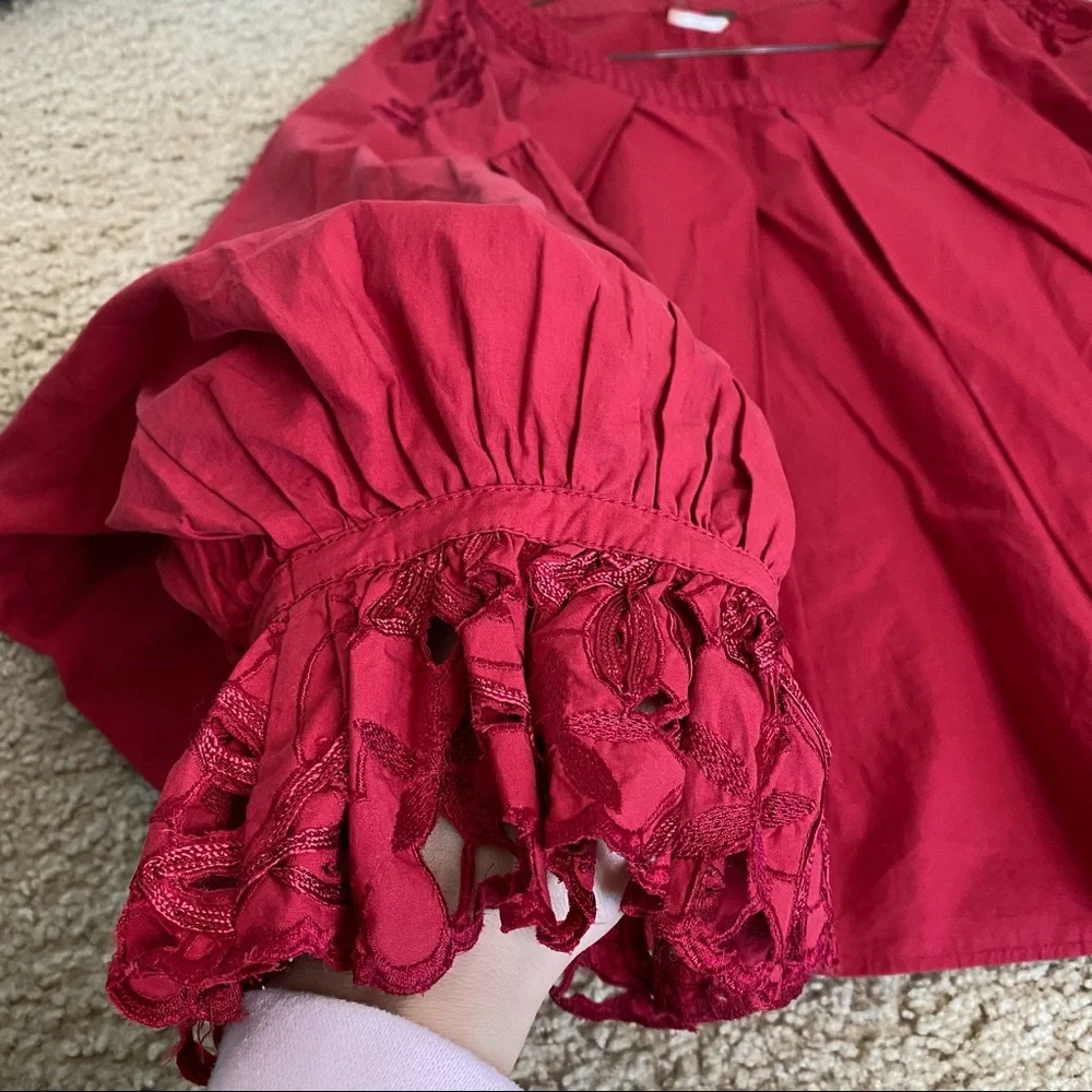 FREE PEOPLE WISHING WELL RED LACE COTTON BLOUSE XS